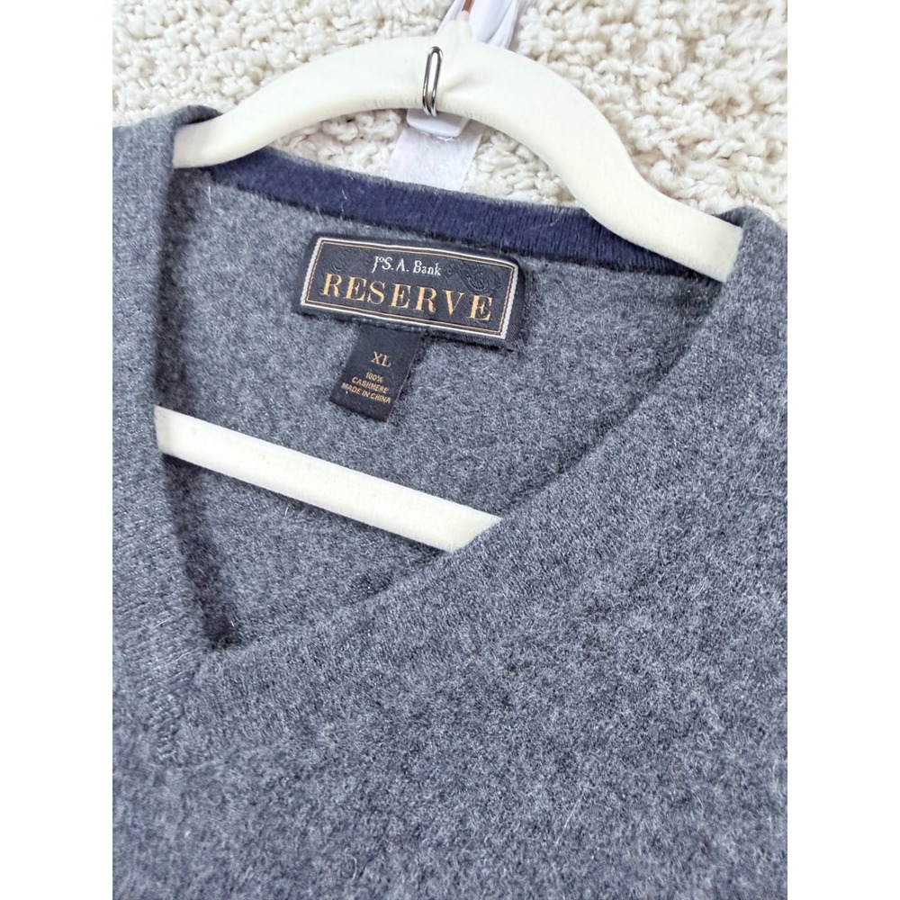 Jos. A. Bank Sweater Mens XL Grey Blue 100% Cashmere V-Neck Reserve Knit Luxury
